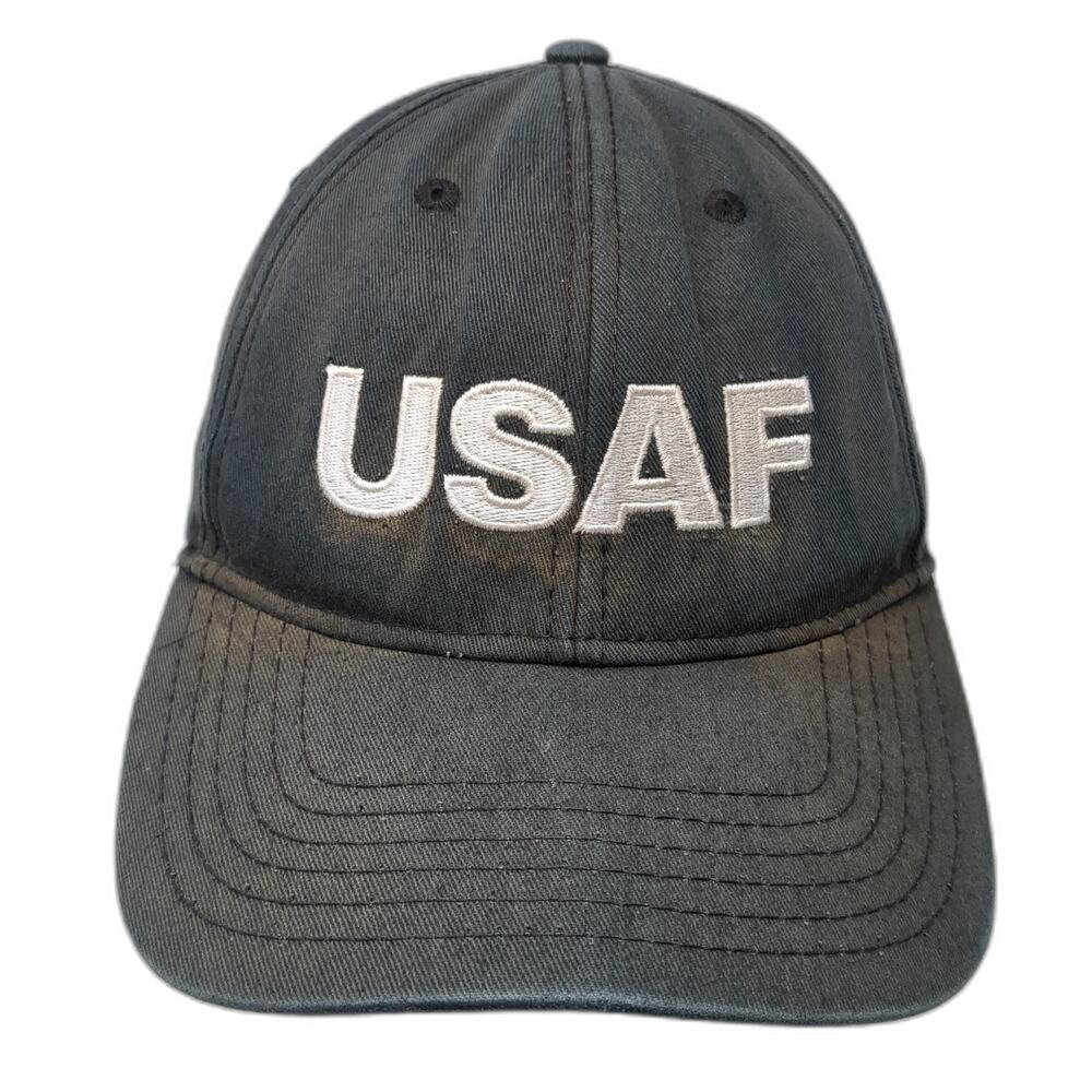 Usaf Strapback Hat Solid Black One Size Adjustabl… - image 1